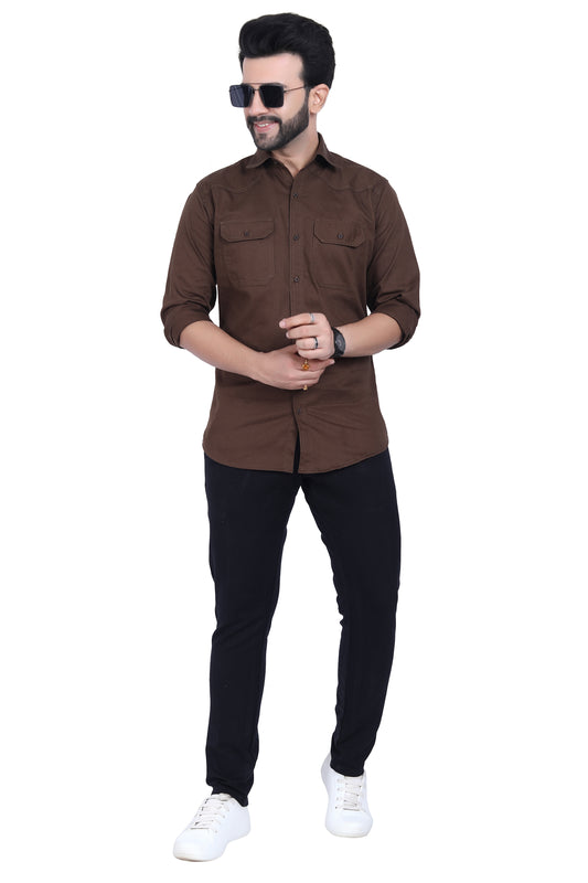 Classic Dark Brown Double Pocket Shirt