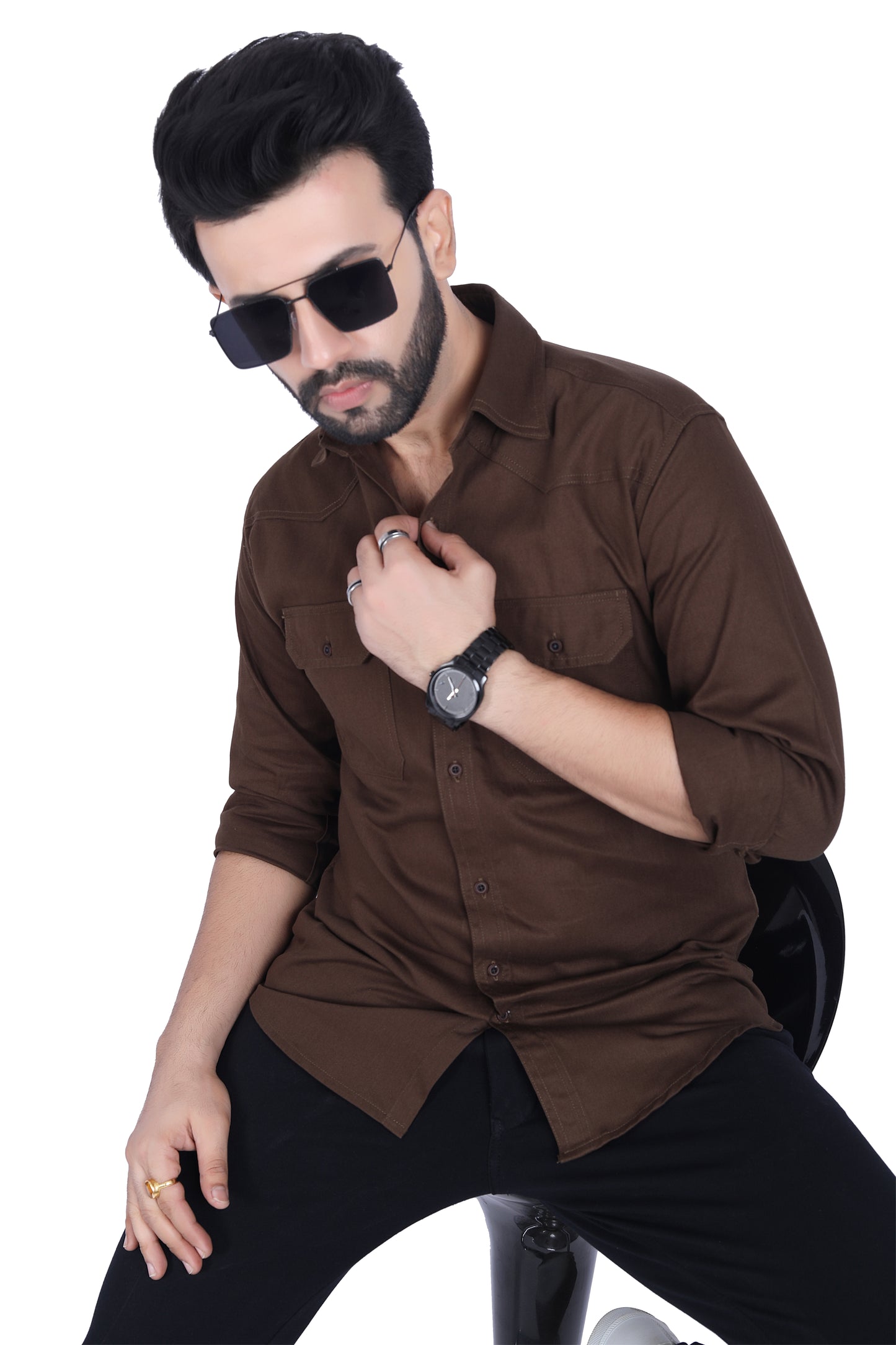 Classic Dark Brown Double Pocket Shirt