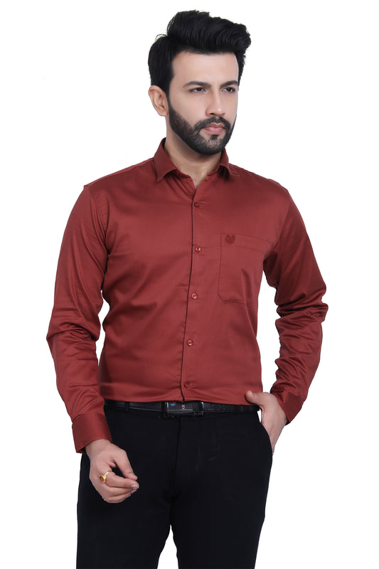 CLASSIC ORANGISH RED COTTON SATEEN LYCRA SHIRT