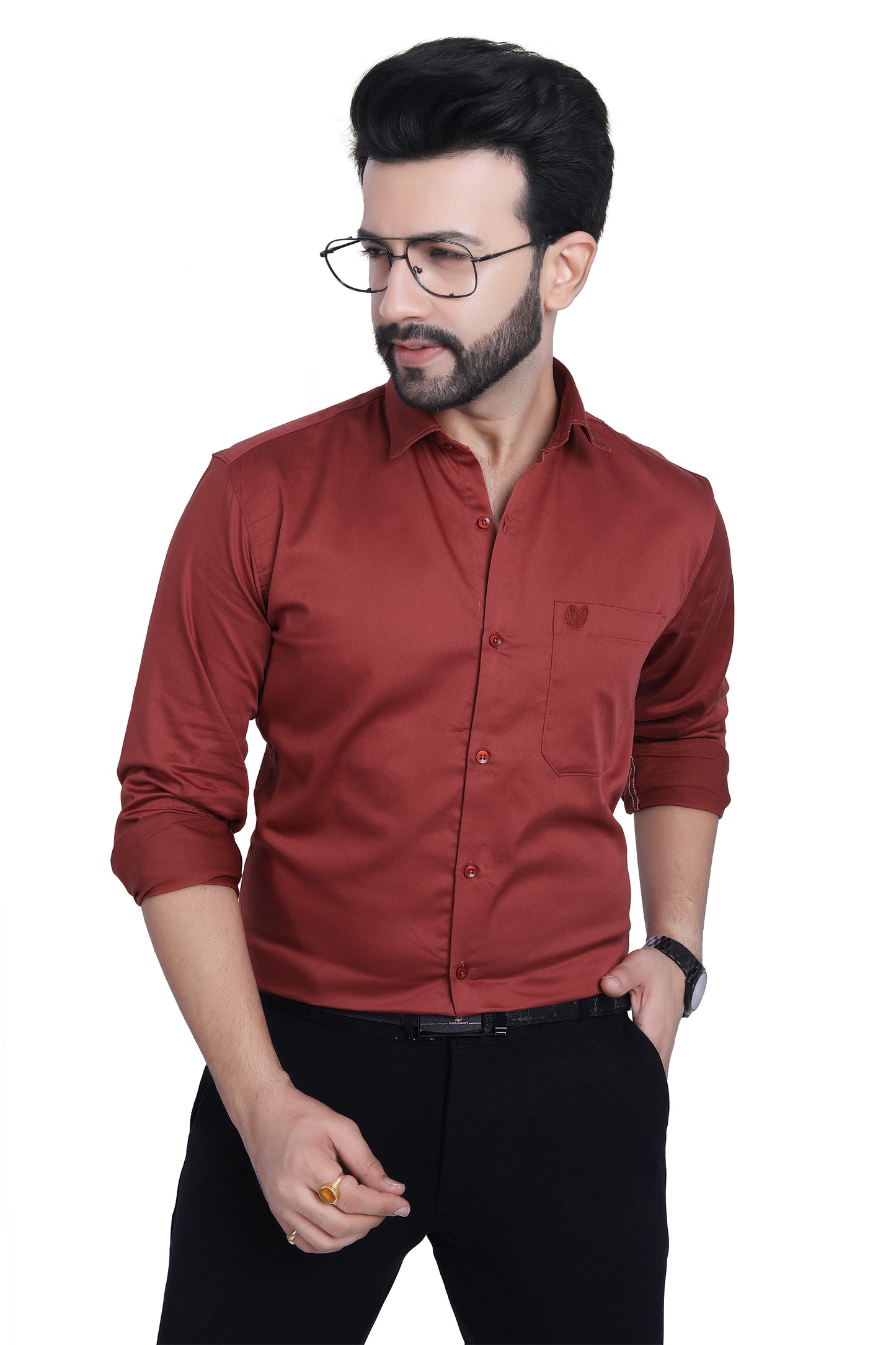 CLASSIC ORANGISH RED COTTON SATEEN LYCRA SHIRT