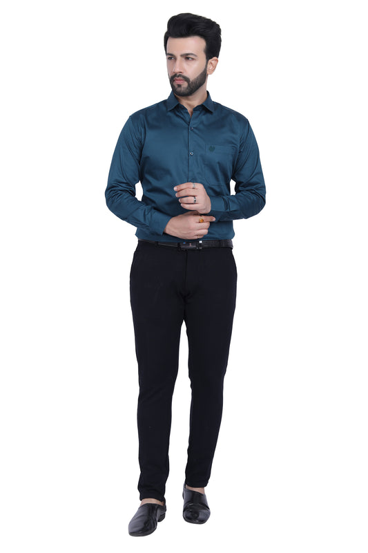 CLASSIC PEACOCK BLUE COTTON SATEEN SHIRT