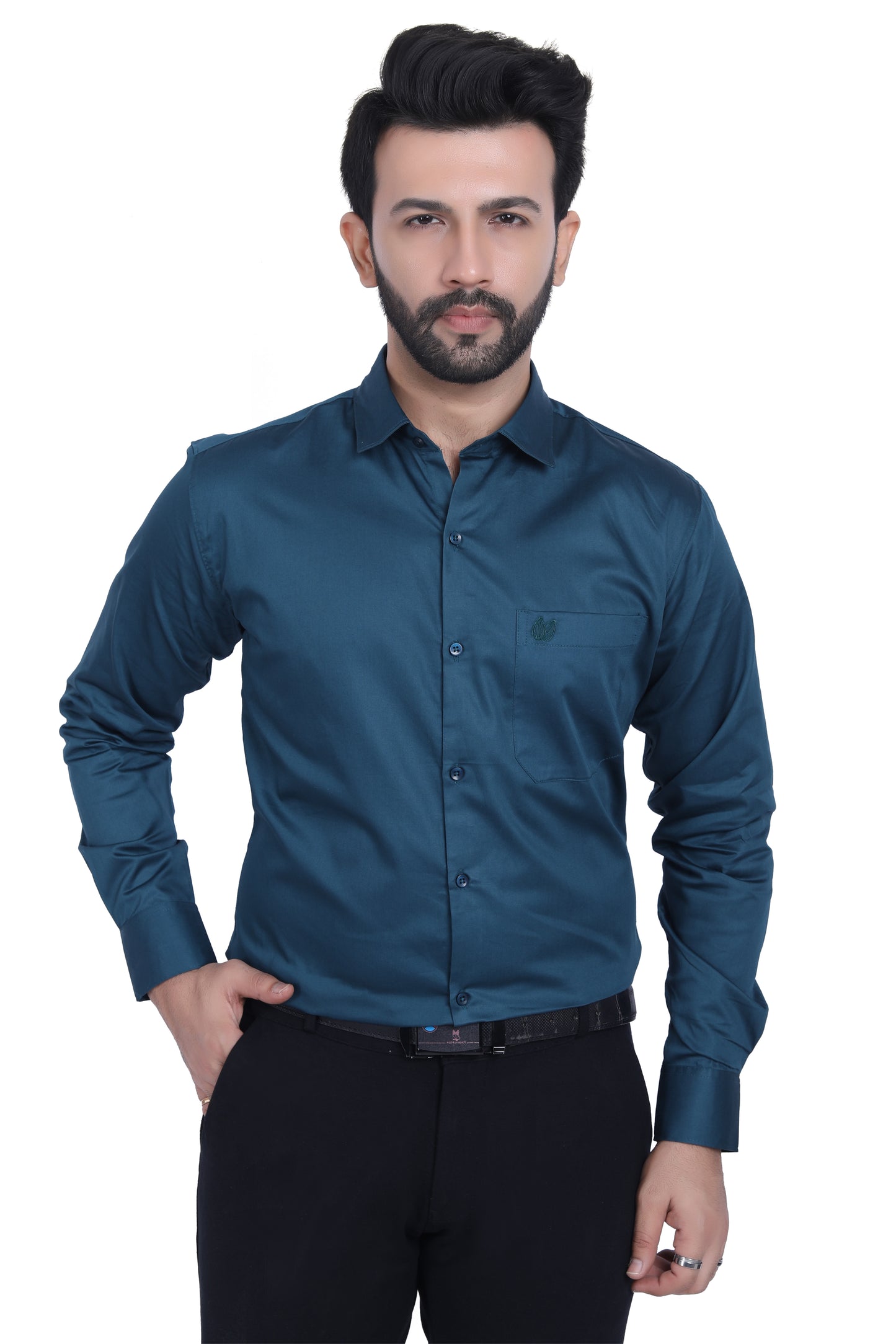 CLASSIC PEACOCK BLUE COTTON SATEEN SHIRT