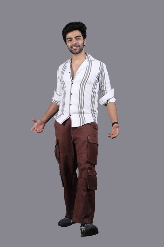 Black Stripe White Crochet Shirt