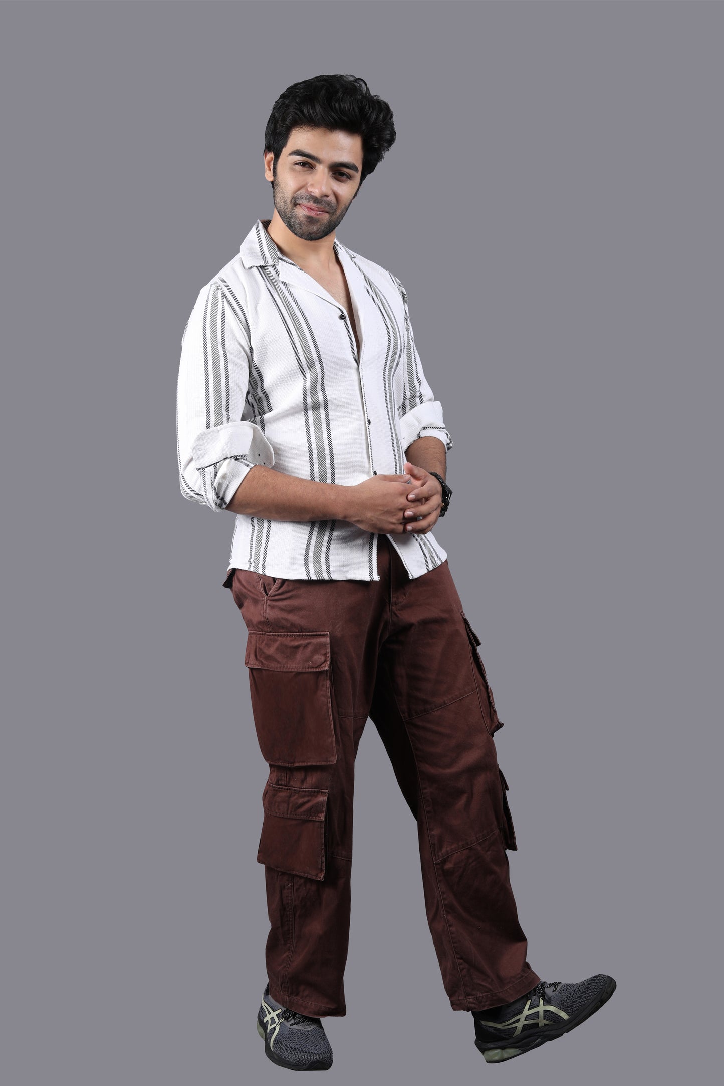 Black Stripe White Crochet Shirt