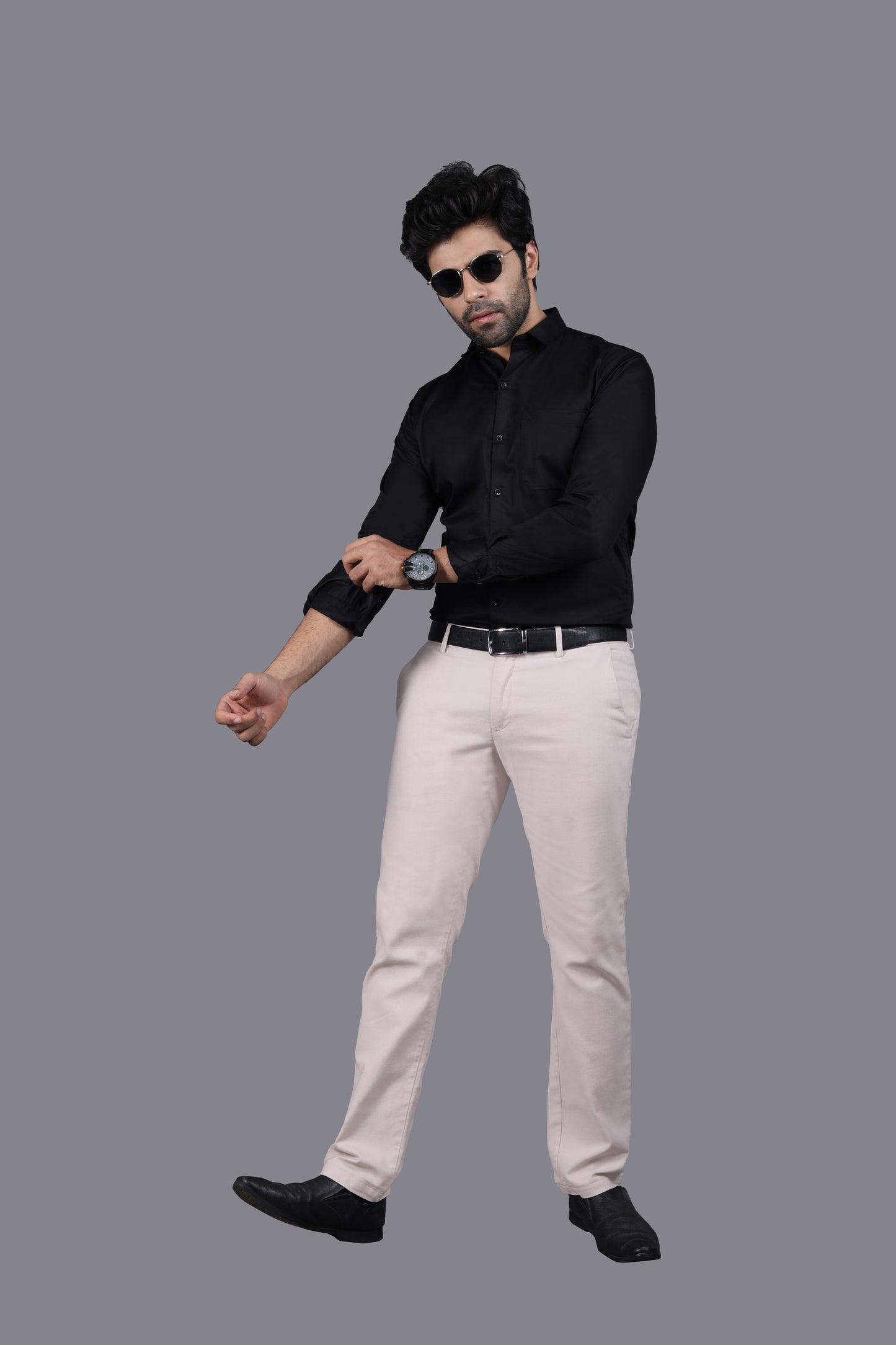 CLASSIC BLACK COTTON SATEEN SHIRT