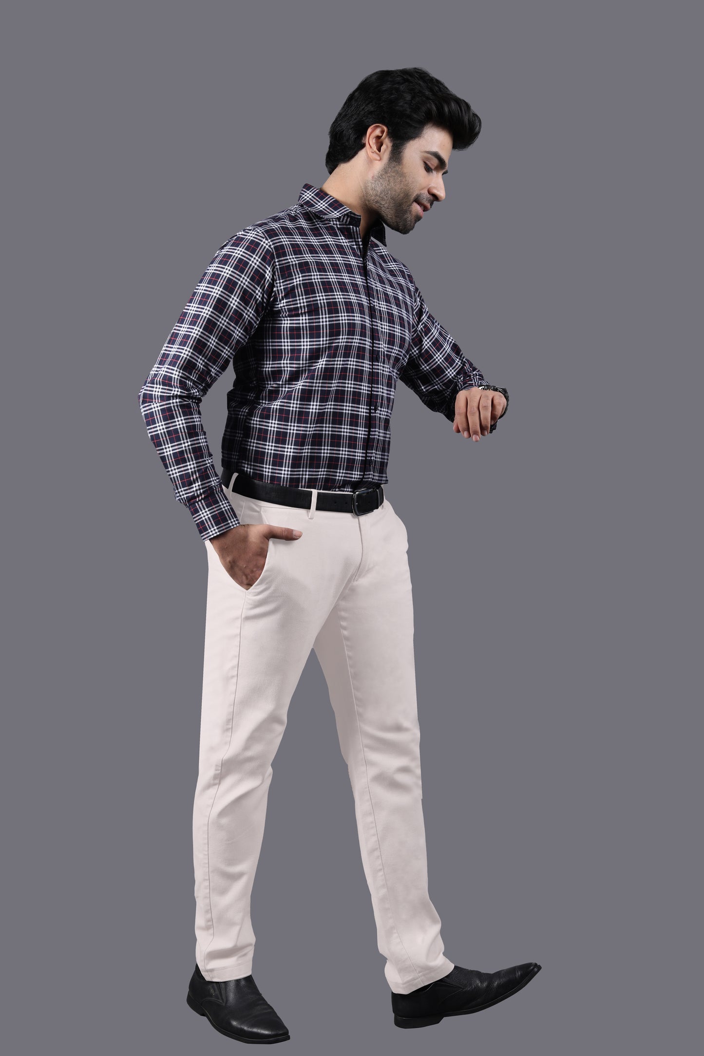 Dark Blue Small Checks Shirt