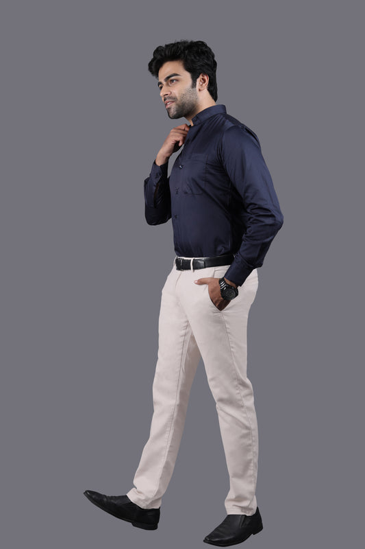 CLASSIC DEEP NAVY BLUE COTTON SATEEN SHIRT