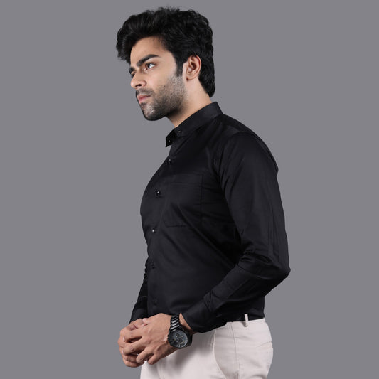 CLASSIC BLACK COTTON SATEEN SHIRT