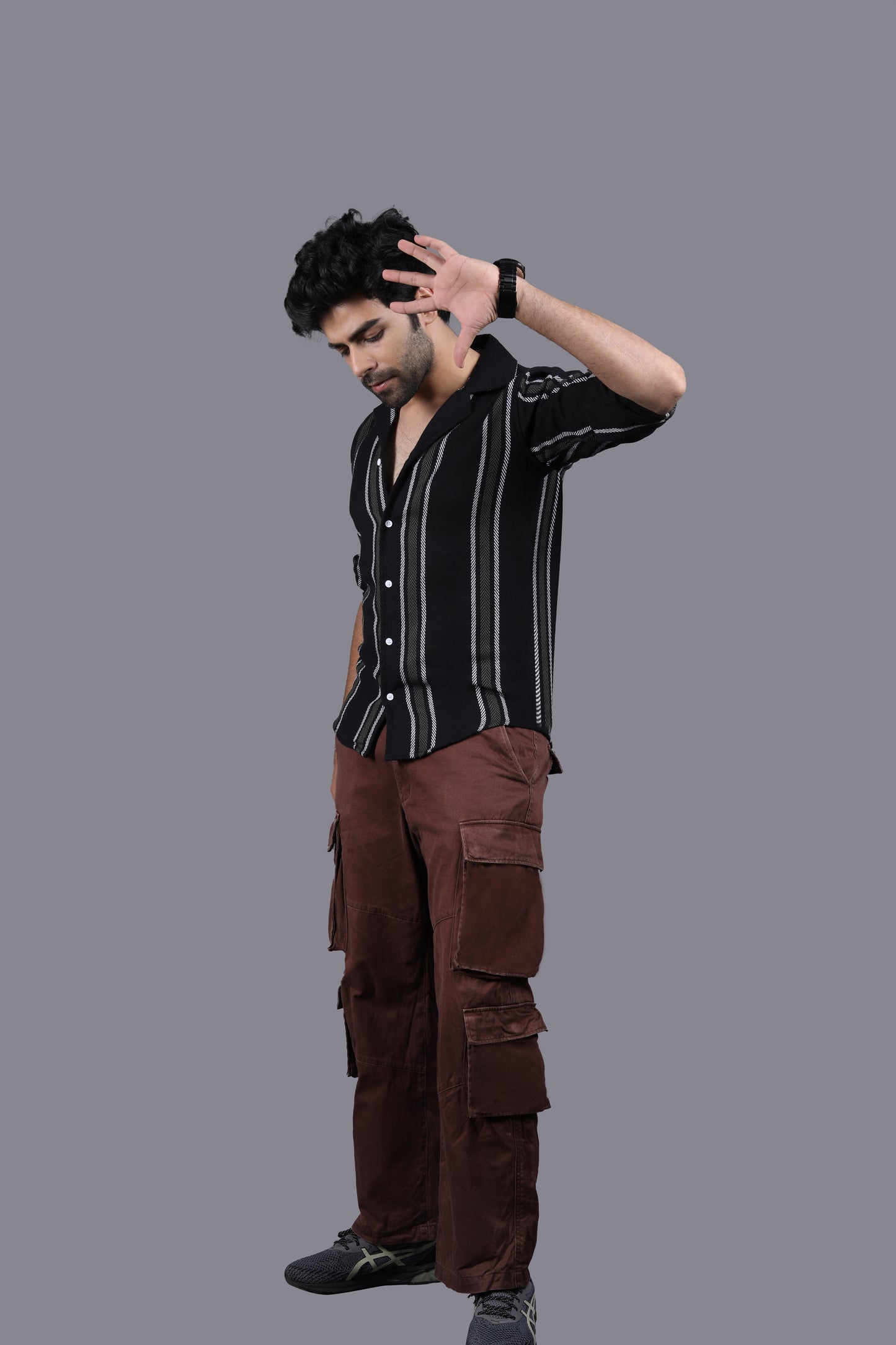 White Stripe Black Crochet Shirt