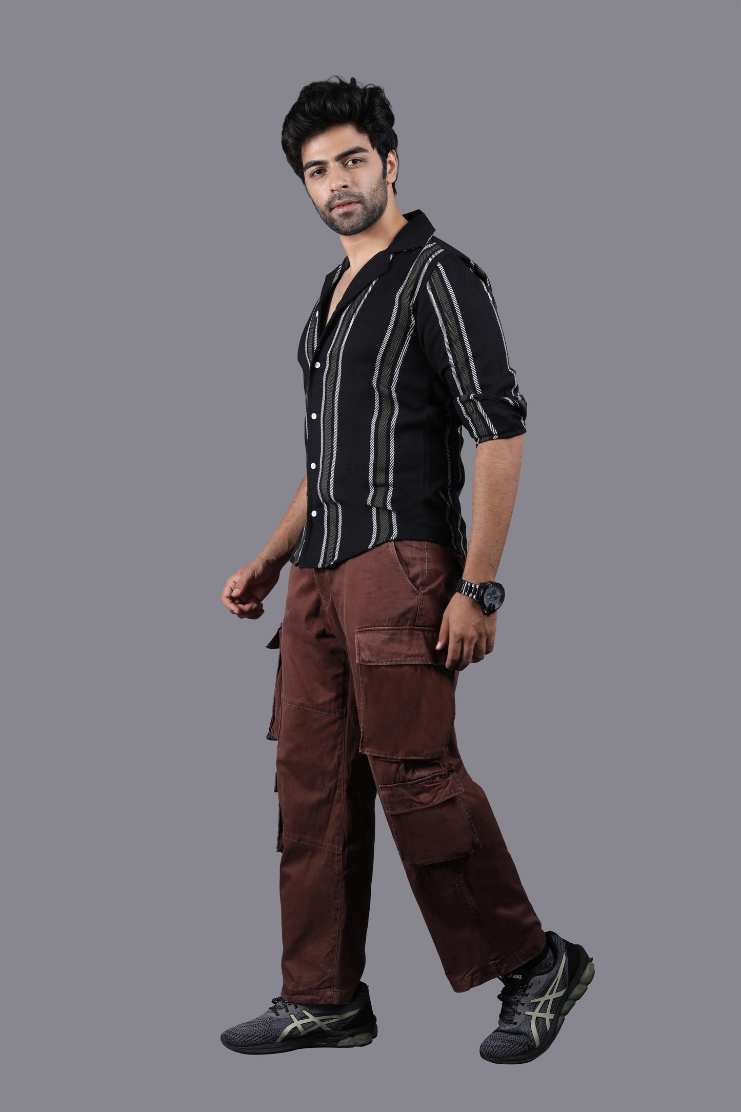 White Stripe Black Crochet Shirt