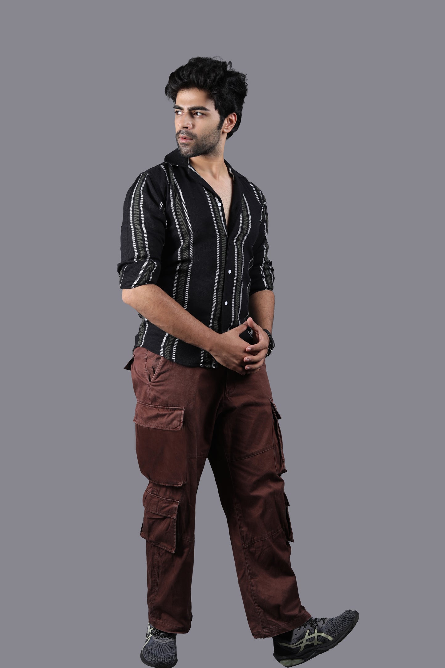 White Stripe Black Crochet Shirt