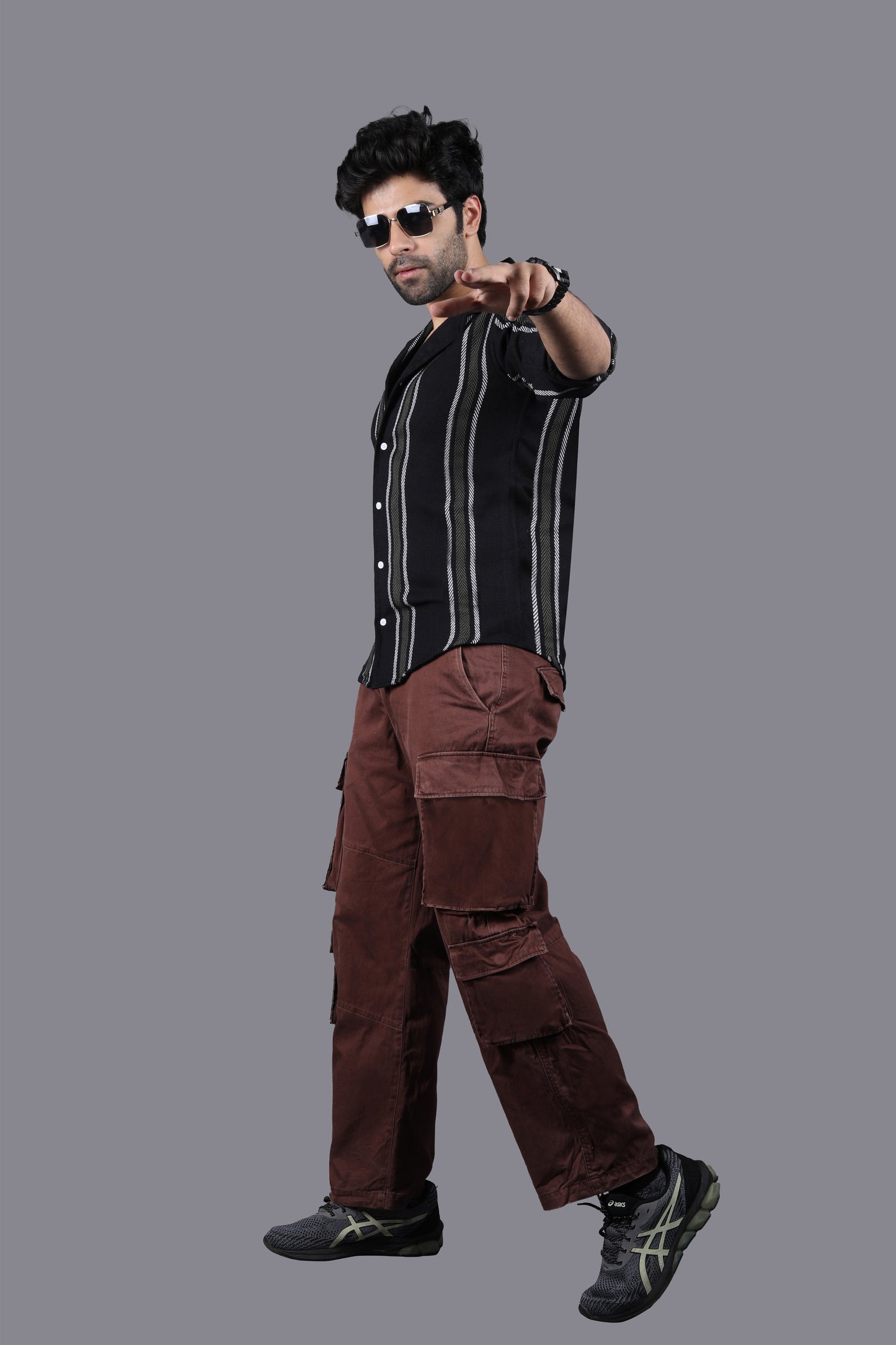 White Stripe Black Crochet Shirt