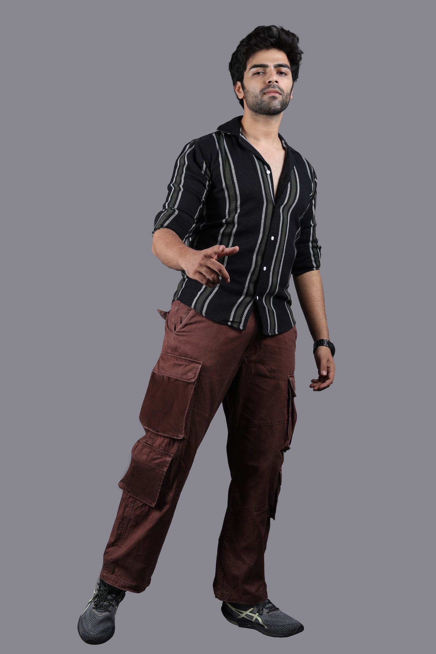 White Stripe Black Crochet Shirt