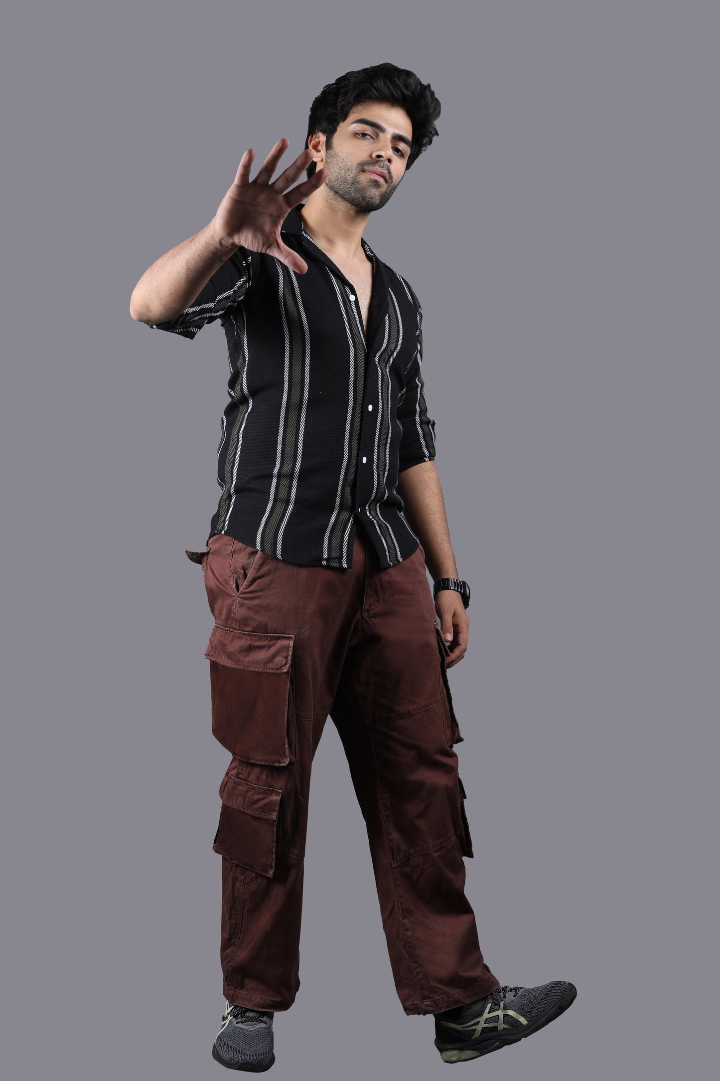 White Stripe Black Crochet Shirt