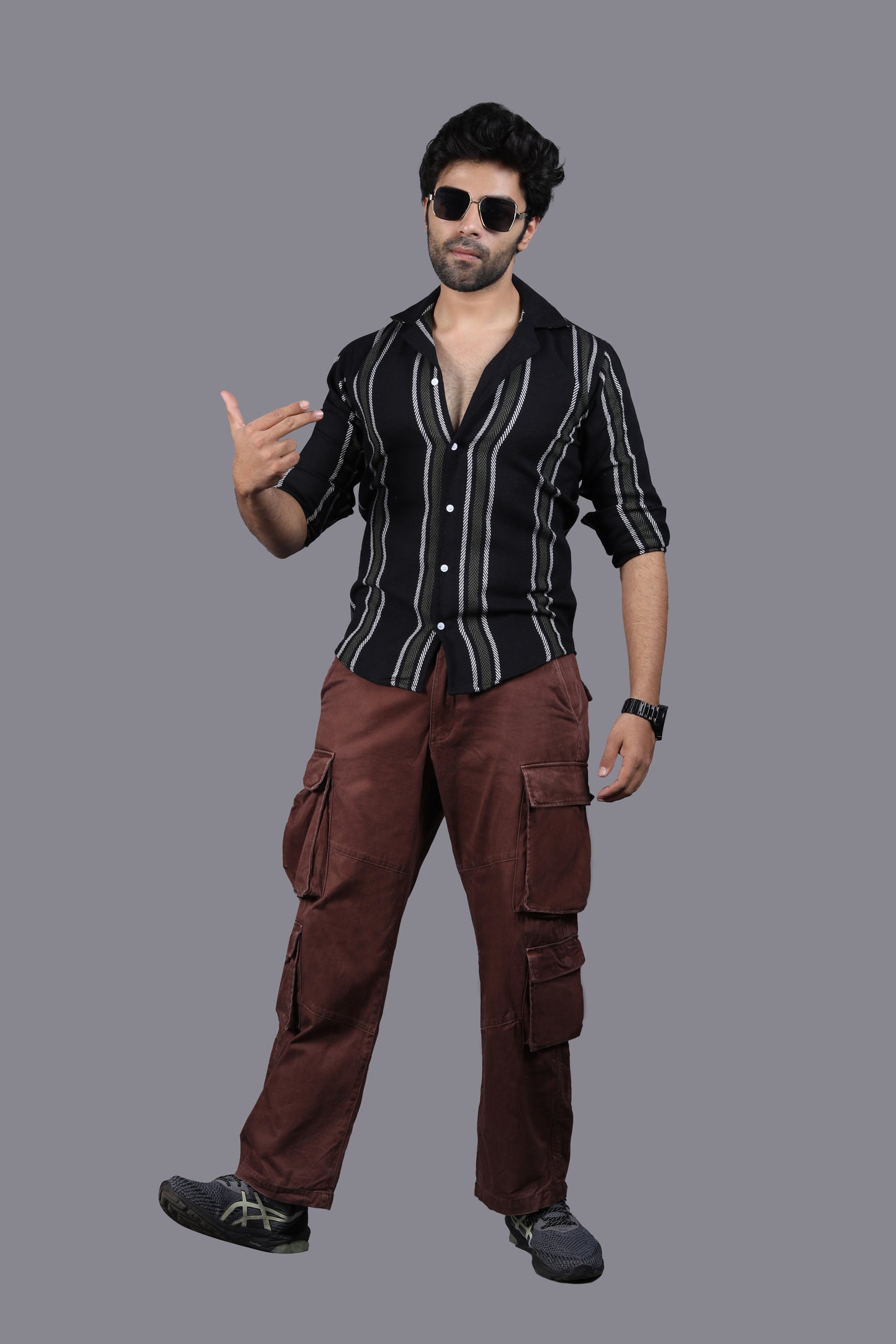 White Stripe Black Crochet Shirt